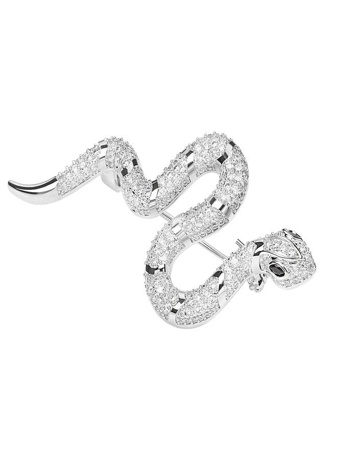VVCome Crystal Snake Brooch Pin Vintage Suit Accessory Metal Serpent Animal Lapel Pin Banquet Badge Pins Backpack Bag Pin Hat Pins (Silver) - Image 1